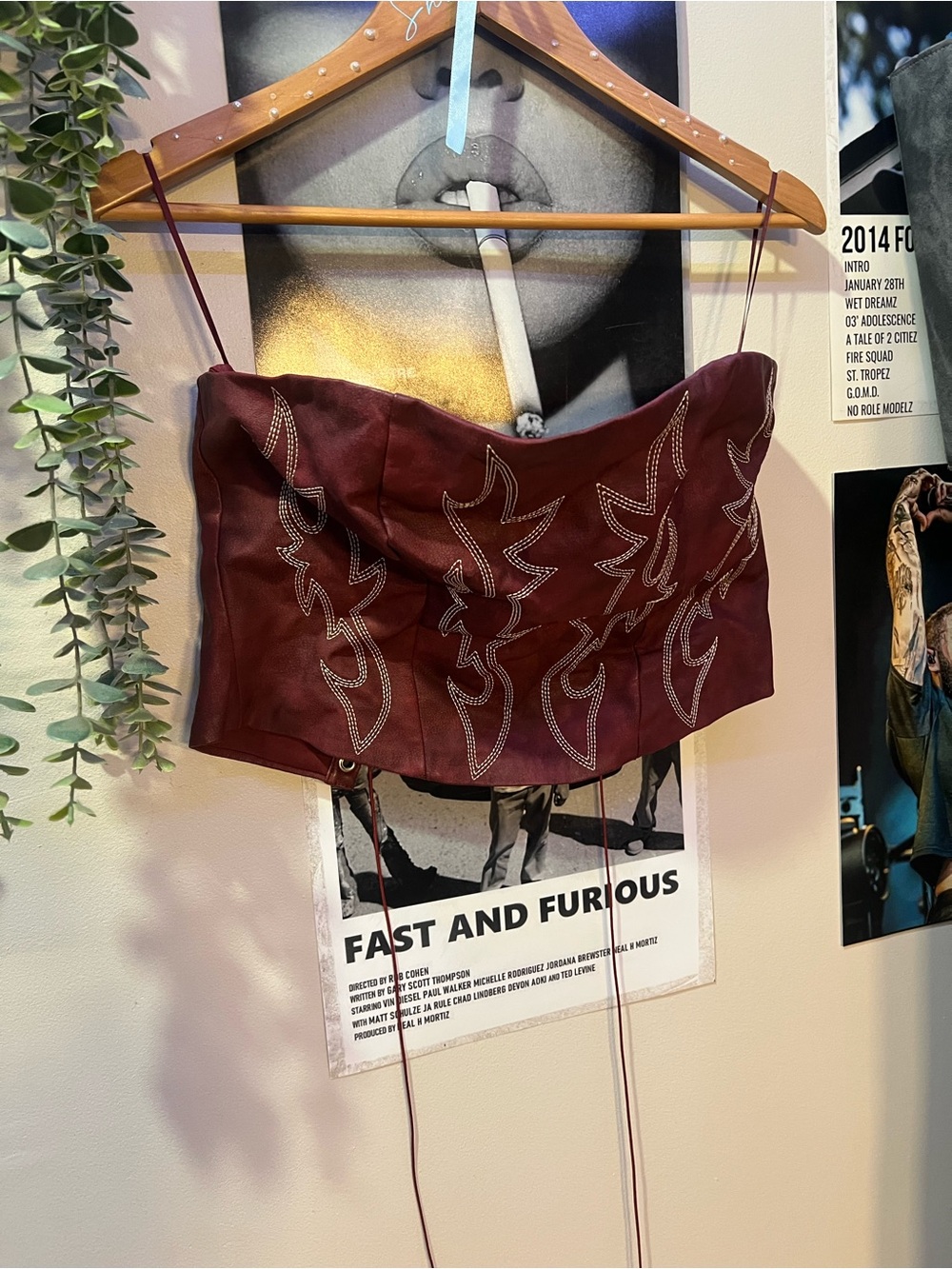 Strapless Burgundy Western Stitch Corset Top